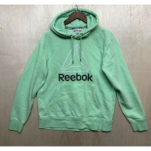 Reebok Hoodie Men's  Medium Big Logo Print Fleece Green‎ Lemon
